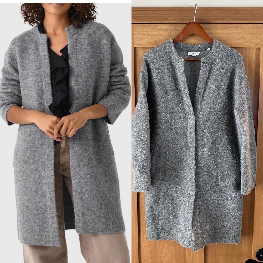 VINCE Wool/ Alpaca Blend Textured Soft Sculpted Car Coat Heather Gray size Small